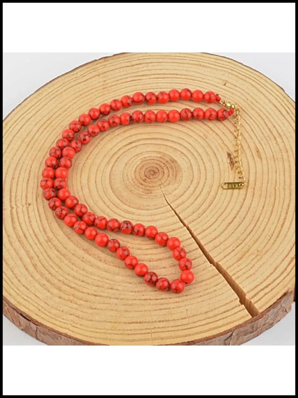 Beaded Choker Necklace 18K Gold Plated Natural Stone Strand